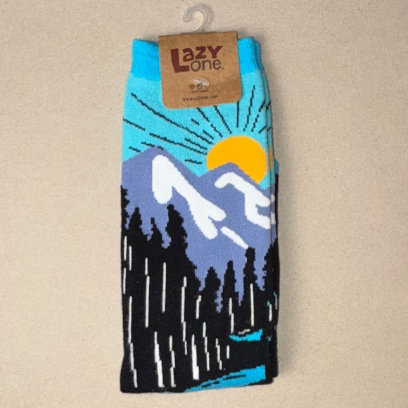 NWT Lazy One MOUNTAIN BOUND Crew Sock Unisex Women's 5-10 | Mens 4-8 blue/black - Picture 4 of 16